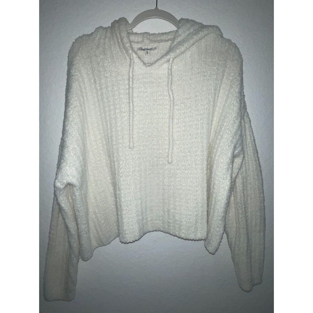 Cloud Chaser Women's XL White Popcorn Knit Hoodie Relax Fit #14